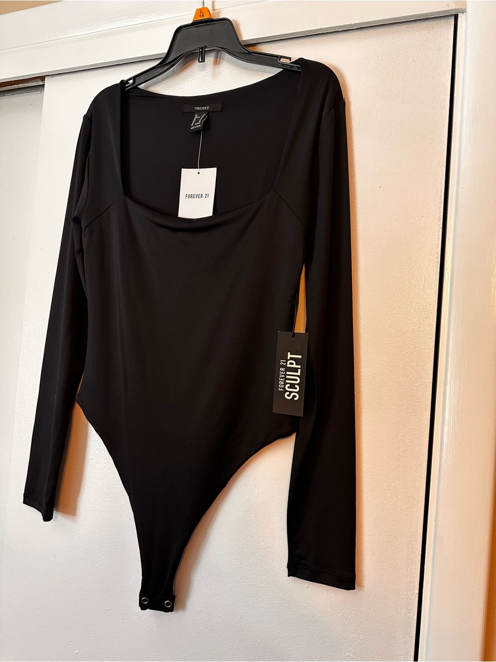 Forever 21 Black Long-Sleeve Sculpt Bodysuit with Square Neck